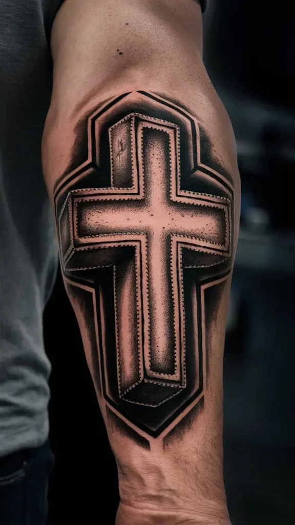 3D Cross Tattoo design for Men on Forearm 2