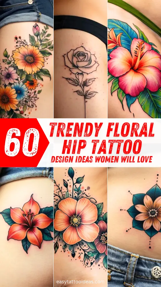 Trendy Floral Hip Tattoo Design Ideas