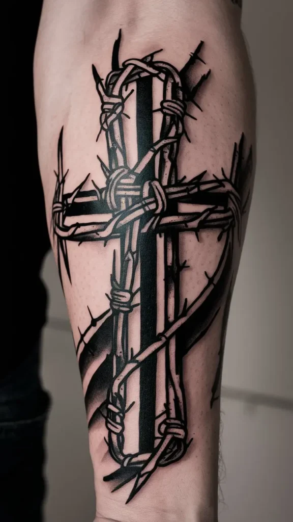 Barbed Wire Cross Tattoo design for Men on Forearm