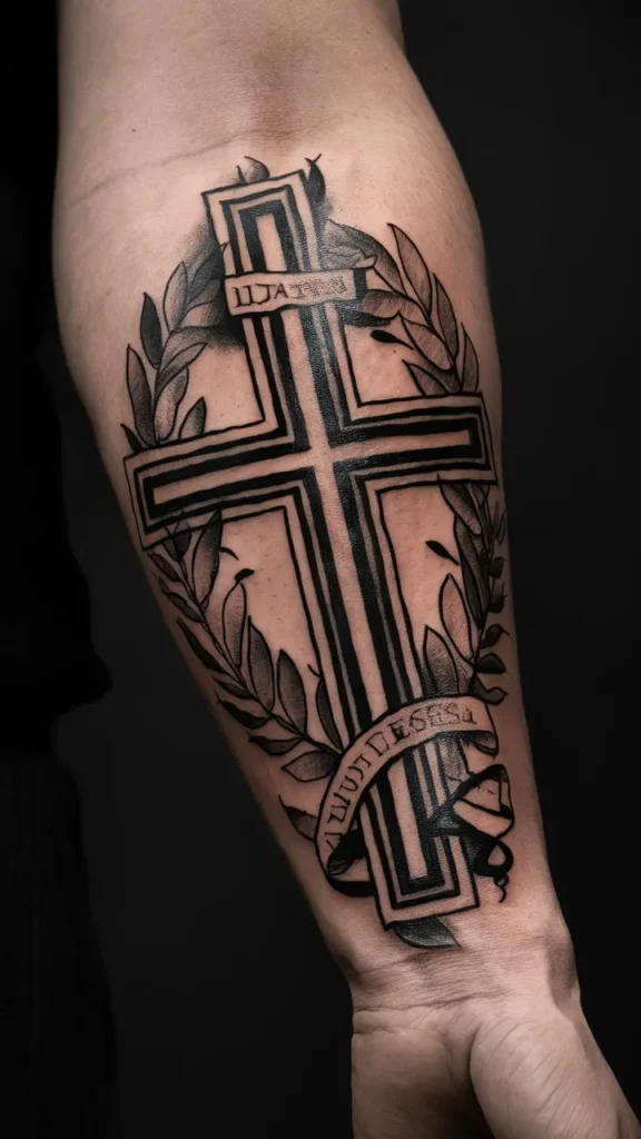 Classic Latin Cross Tattoo design for Men on Forearm 1