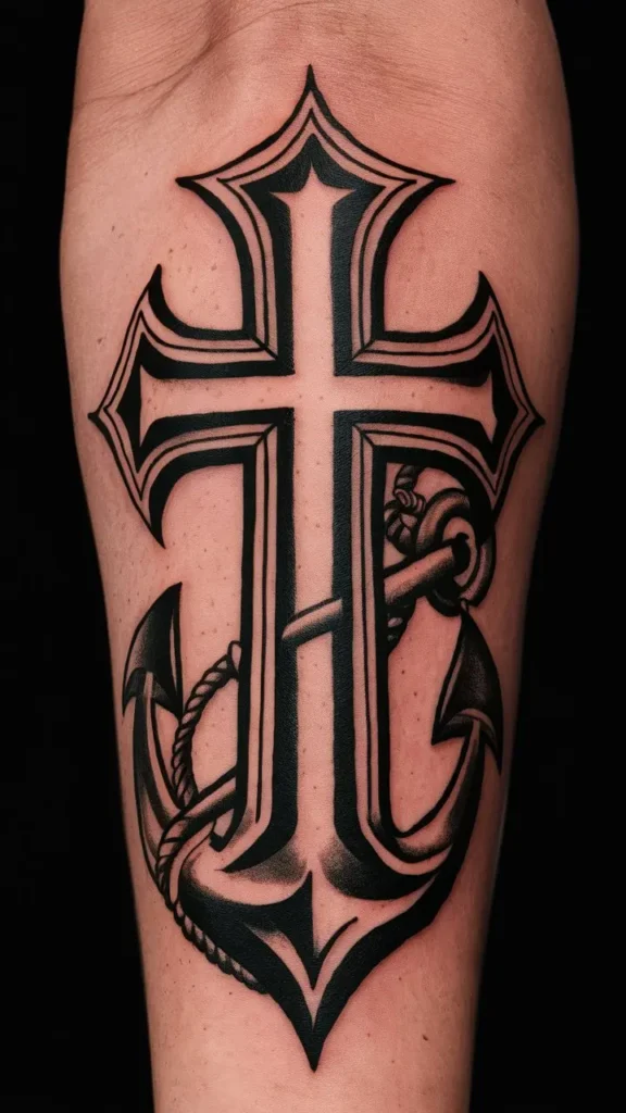 Cross and Anchor Tattoo design for Men on Forearm 2