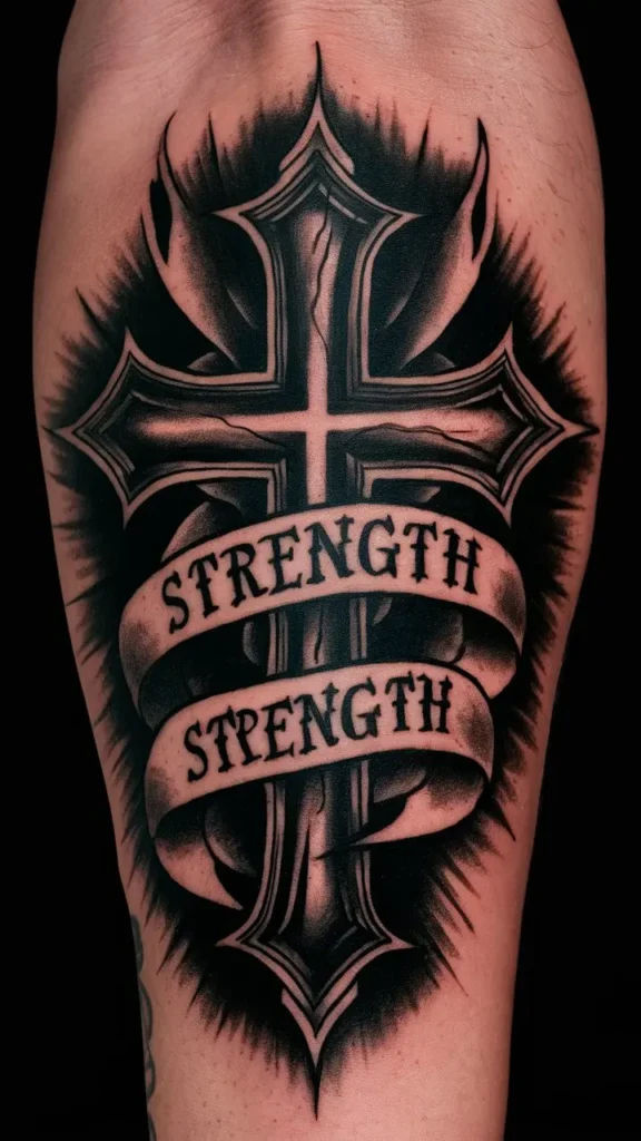 Cross with Banner Tattoo design for Men on Forearm 2