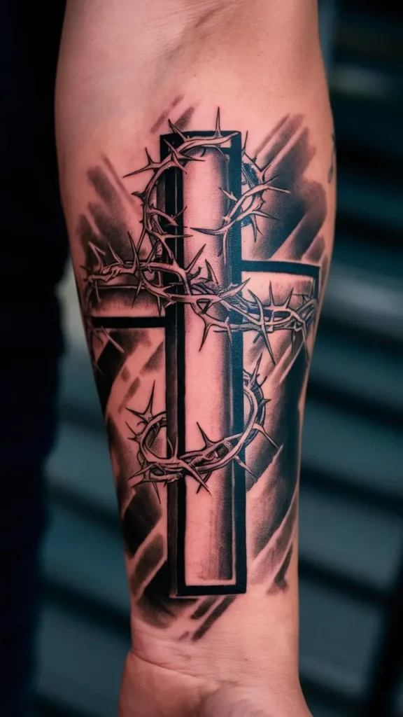 Cross with Crown of Thorns Tattoo design for Men on Forearm 1