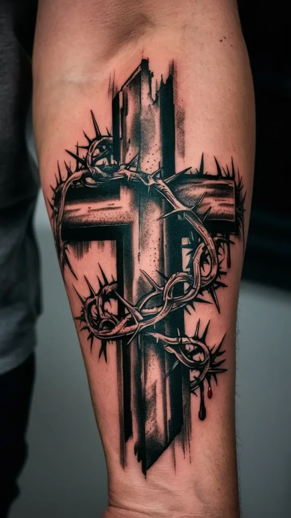 Cross with Crown of Thorns Tattoo design for Men on Forearm 2