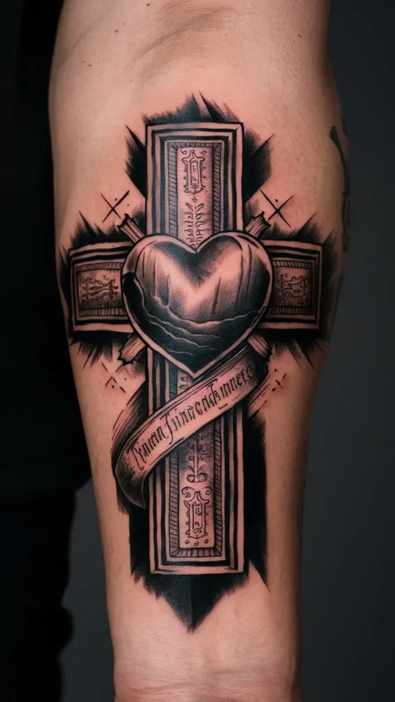 Cross with Heart Tattoo design for Men on Forearm 2