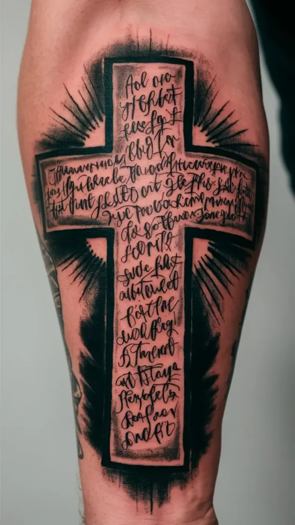 Cross with Scripture Tattoo design for Men on Forearm 1