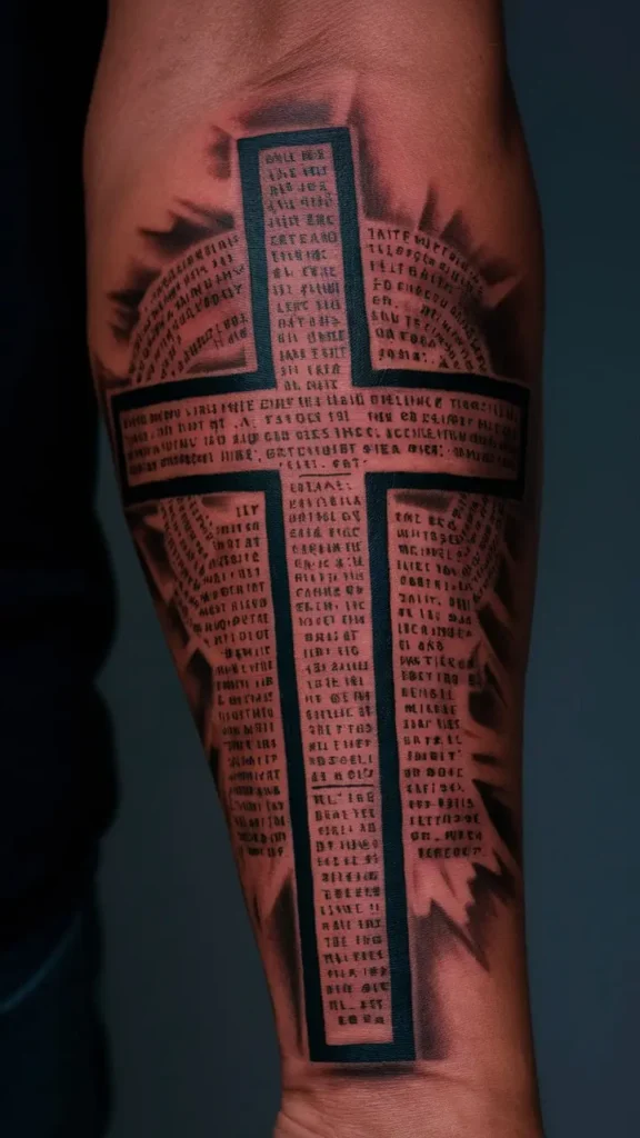 Cross with Scripture Tattoo design for Men on Forearm 2