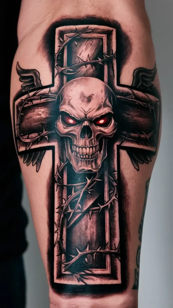 Cross with Skull Tattoo design for Men on Forearm 2