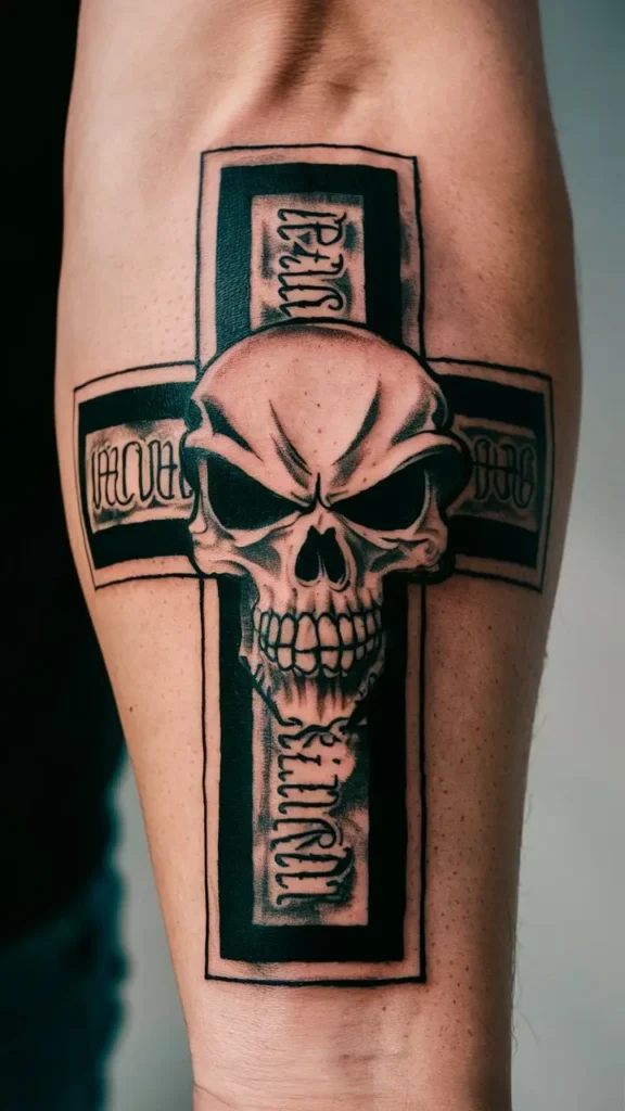 Cross with Skull Tattoo design for Men on Forearm