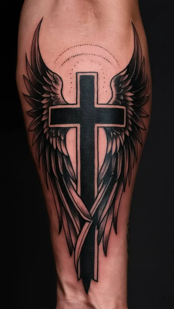 Cross with Wings Tattoo design for Men on Forearm 2