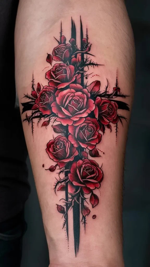 Floral Cross Tattoo design for Men on Forearm 2