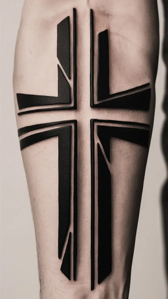 Geometric Cross Tattoo design for Men on Forearm 1