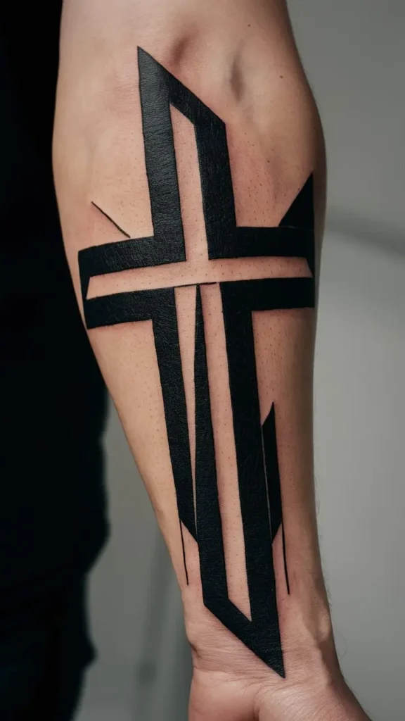 Geometric Cross Tattoo design for Men on Forearm 2