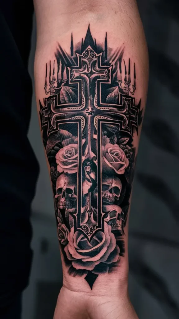 Gothic Cross Tattoo design for Men on Forearm 1