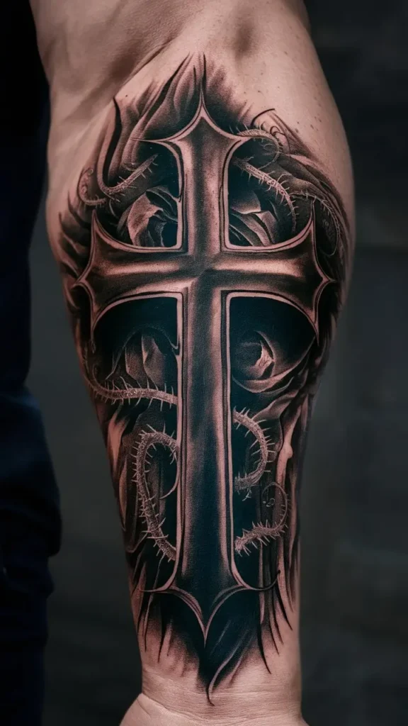 Gothic Cross Tattoo design for Men on Forearm 2