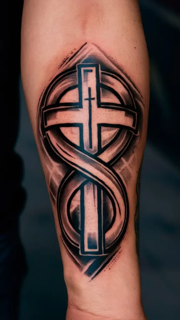 Infinity Cross Tattoo design for Men on Forearm 1