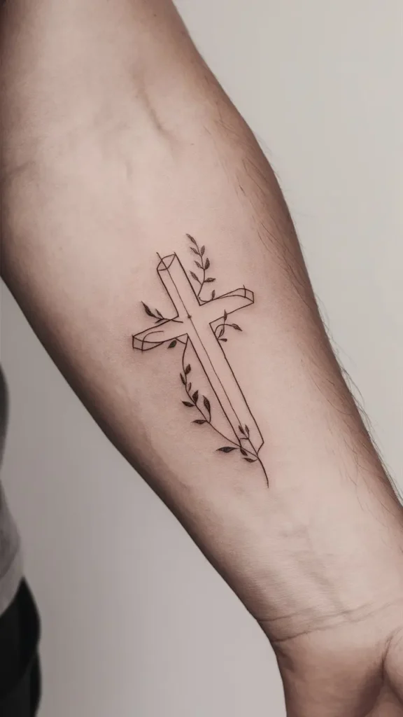 Small Cross Tattoo design for Men on Forearm 2