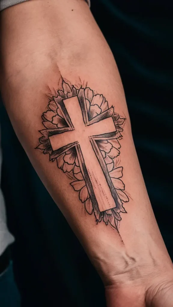 Small Cross Tattoo design for Men on Forearm