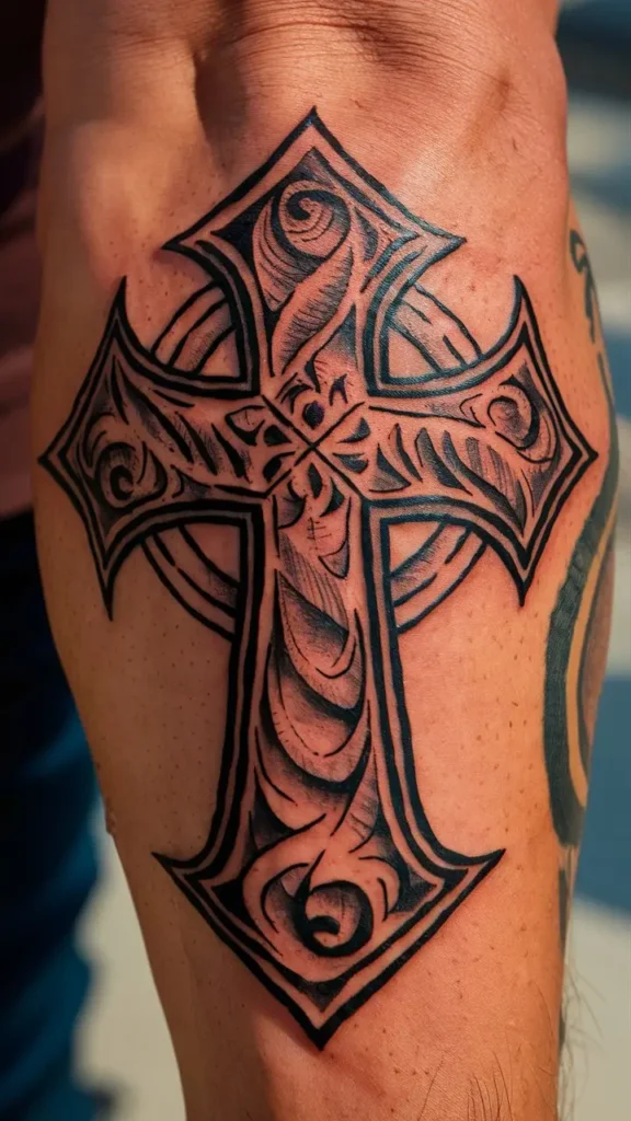 Tribal Cross Tattoo design for Men on Forearm 1