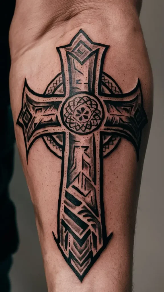 Tribal Cross Tattoo design for Men on Forearm 2