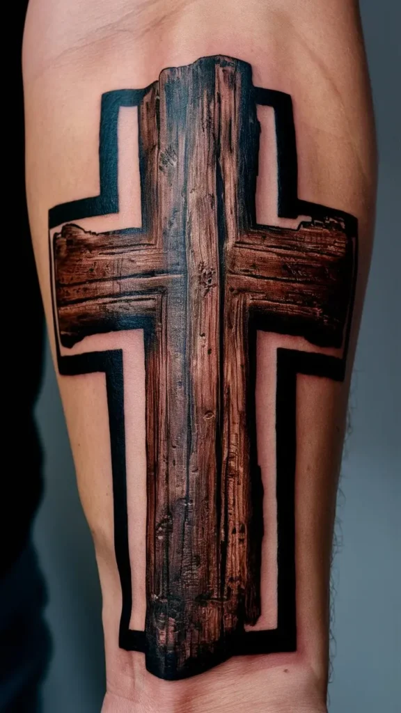 Wooden Cross Tattoo design for Men on Forearm 1