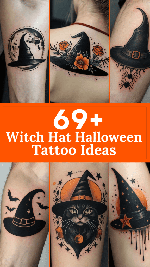 69+ Witch Hat Halloween Tattoo Ideas 
