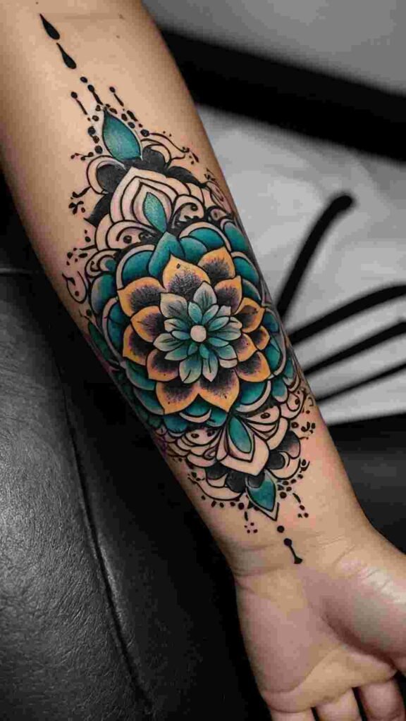 Flower Mandala with Initials Wrist Tattoo