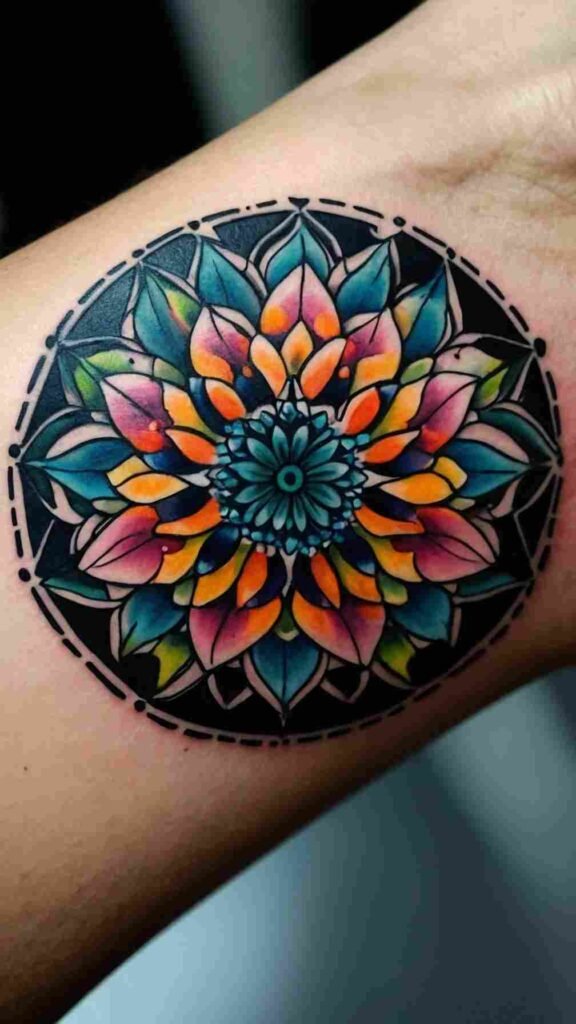 Geometric Flower Mandala Wrist Tattoo