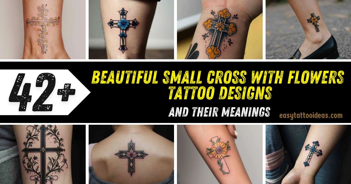 Small Cross with Flowers Tattoo Designs