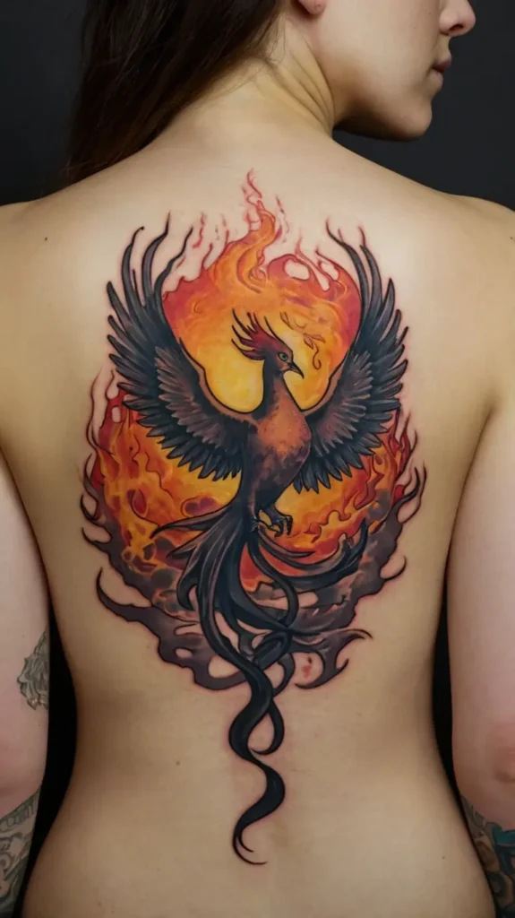 Phoenix Rising from Ashes Tattoo