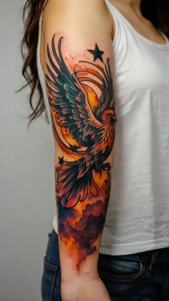 Phoenix and Stars Tattoo