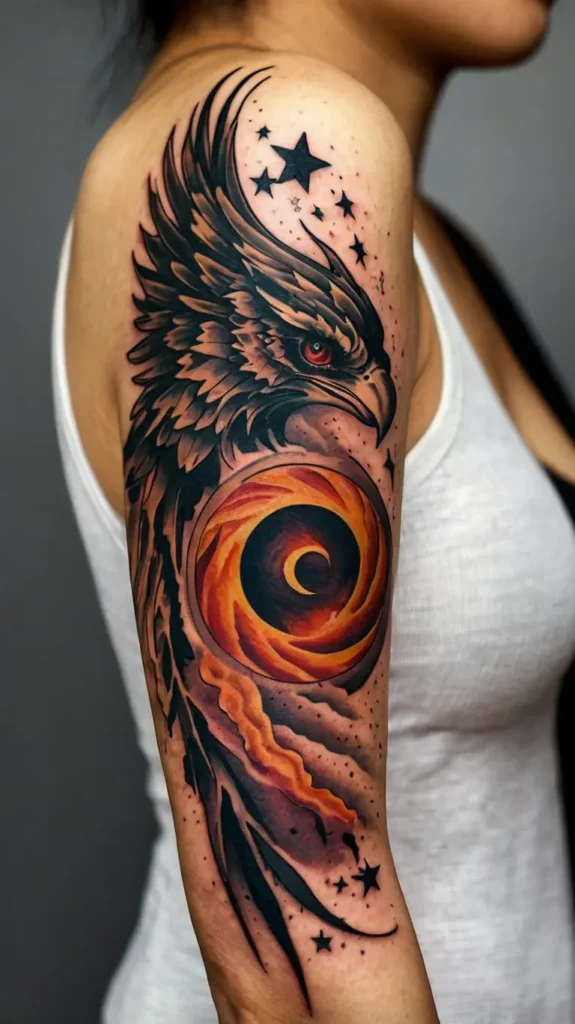 Phoenix and Stars Tattoo