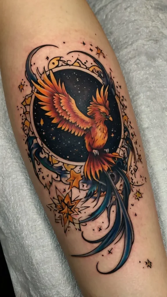 Phoenix and Stars Tattoo