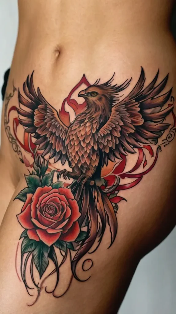 Phoenix with Roses Tattoo